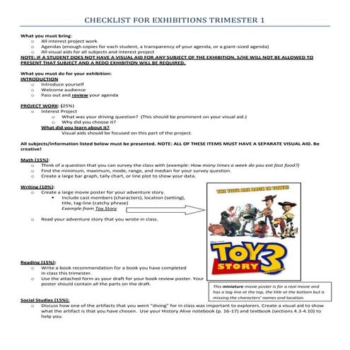 Checklist For Exhibitions Trimester 1 2009 revised