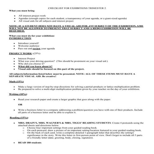 Checklist For Exhibitions Trimester 2  2009 2010