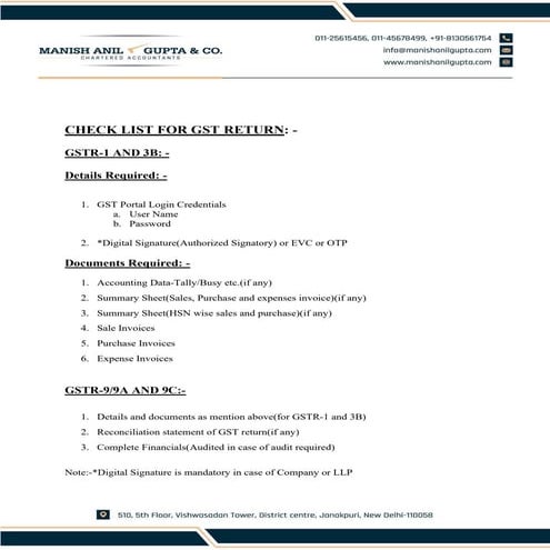 Check List for GST Return - ManishAnilGupta | PDF