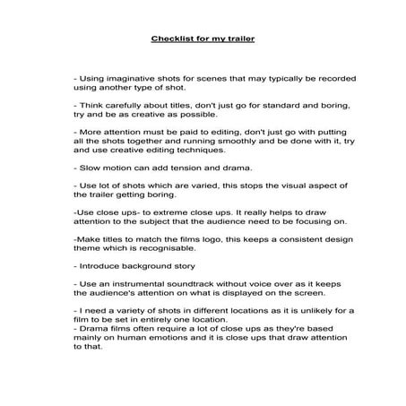 Checklist for my trailer