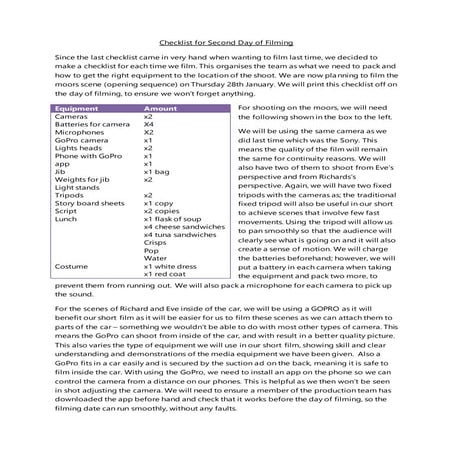 Filming Checklist - Day 1 | DOCX