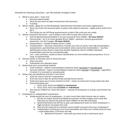 Checklist for starting a business