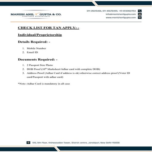 Documents for Tan Application-(Partnership-Firm) | PDF