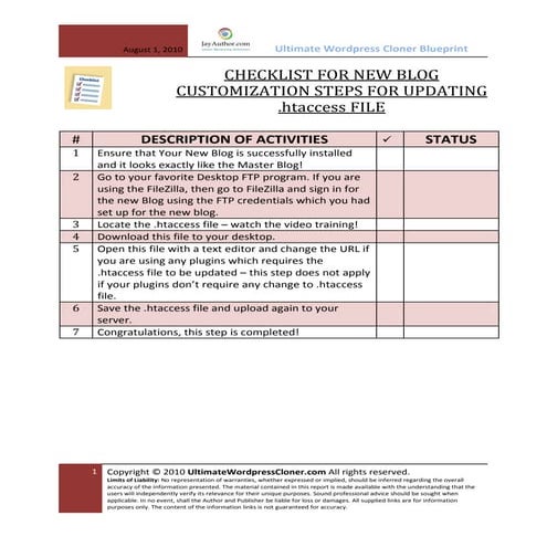 Checklist for how to access blog Access file