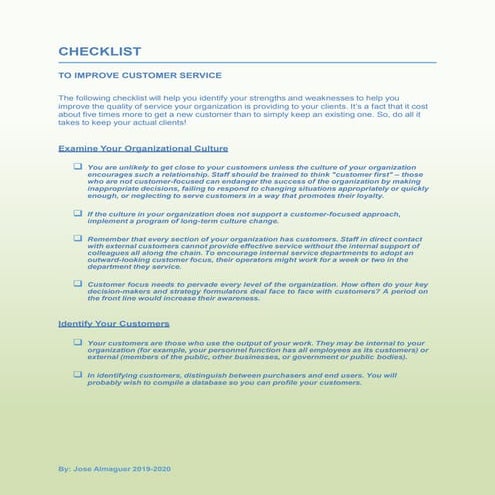 Checklist improve customer service Jose Almaguer