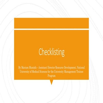 How and why to Checklisting