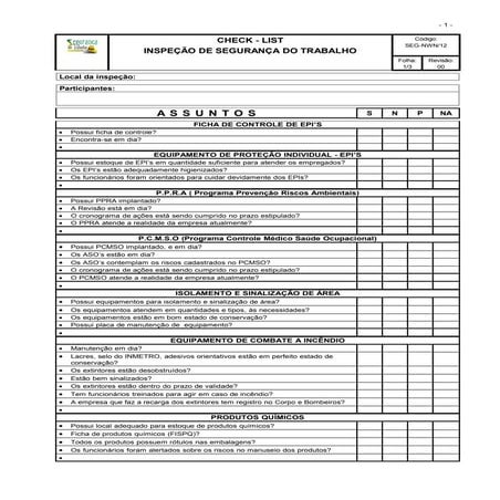 Check list inspecao segurança | DOC
