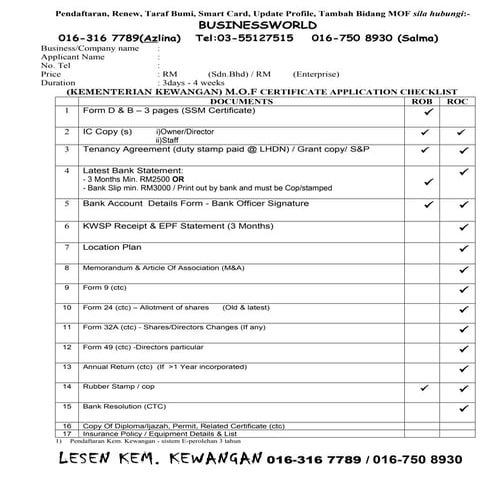 Checklist mof latest rob kewangan enterprise | DOC