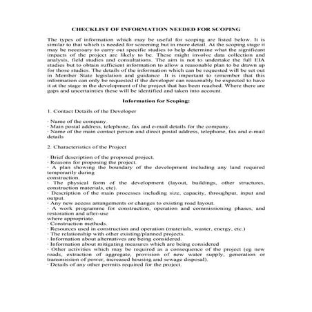 Checklist of informations needed for scoping | DOC