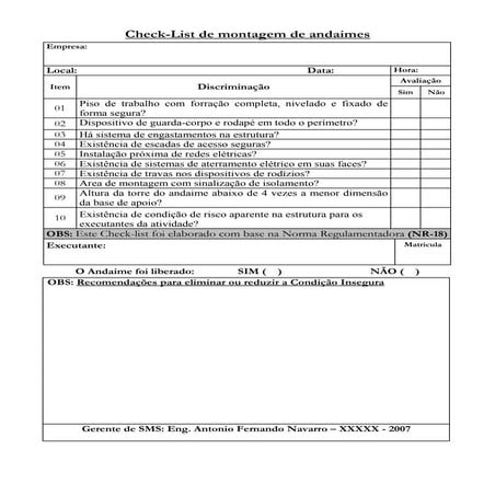 Check list para a montagem de andaimes | PDF