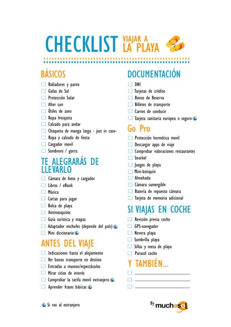 Checklist para viajar a la playa