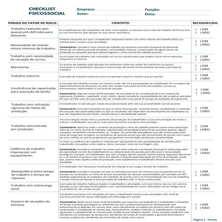 Checklist Psicossocial , NOVA NR 01 RISCOS | PDF