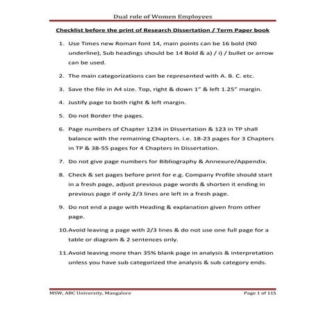 Check list & research dissertation model  chapter 4, 5 6