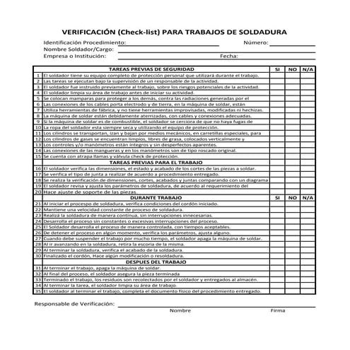 Checklist soldadura
