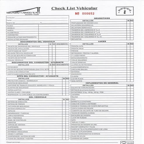 Check list vehicular | PDF