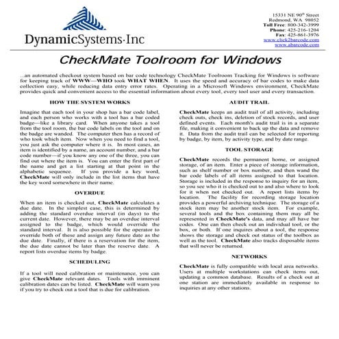 Check mate toolroom details