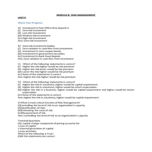 Check your progress module b   risk management