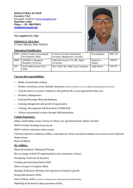 indian chef roshan xavier resume resumes for chefs