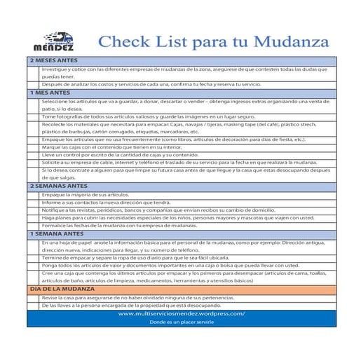 Chek list mudanza