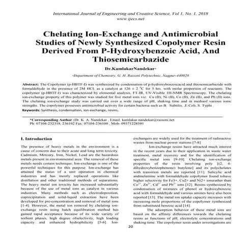 Chelating ion exchange and antimicrobial studies