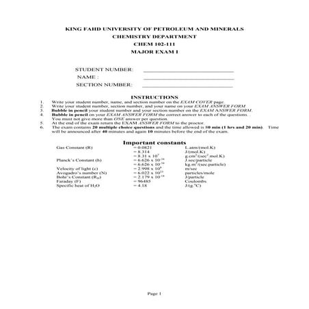 exam for chemistry course general chemistry II