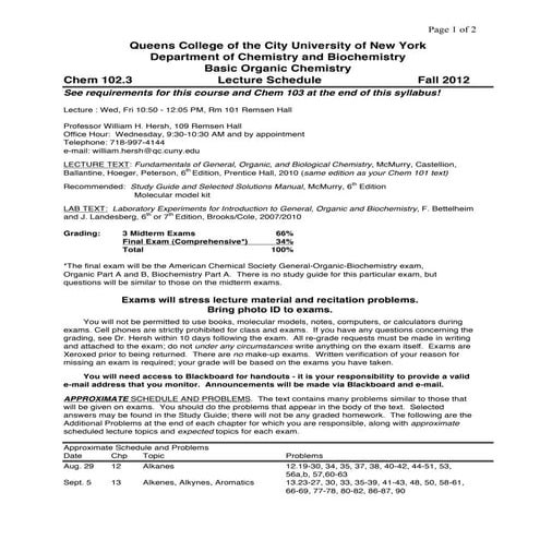 Chem 102 lecture and lab syllabus queens college f 2012