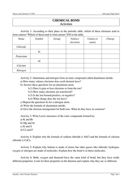 TOPIC 4. CHEMICAL REACTIONS -ACTIVITIES