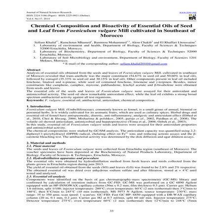 Chemical composition and bioactivity of essential oils of seed