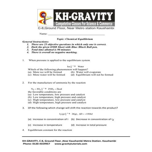 Chemical equilibrium objective