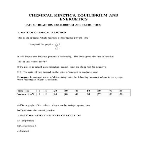 Chemical kinetics, equilibrium and energetics