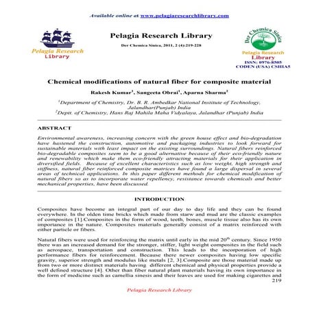 Chemical modifications of natural fiber for composite material | PDF