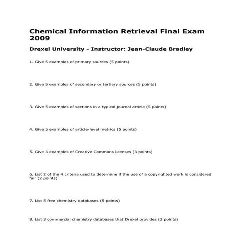 ChemInfo Retrieval Exam 2009