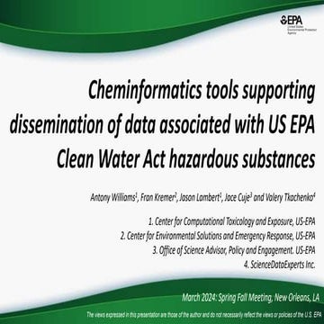 Cheminformatics tools supporting dissemination of data associated with US EPA...
