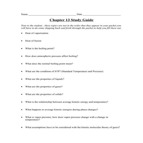 Chemistry - Chp 13 - States of Matter - Study Guide