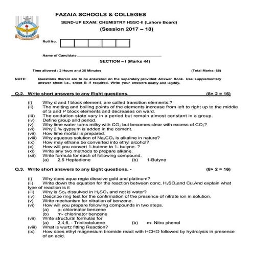Chemistry hssc-ii-bcd -lahore board
