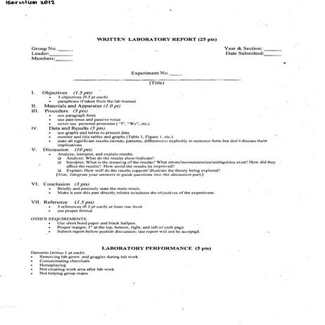 Chemistry - written laboratory report format