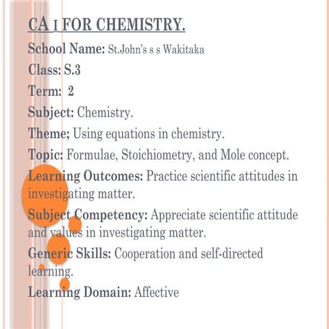 CHEMISTRY Continuous assessment for competency based curricululum