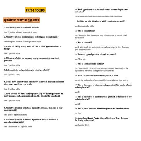 Chemistry chapter wise important  questions