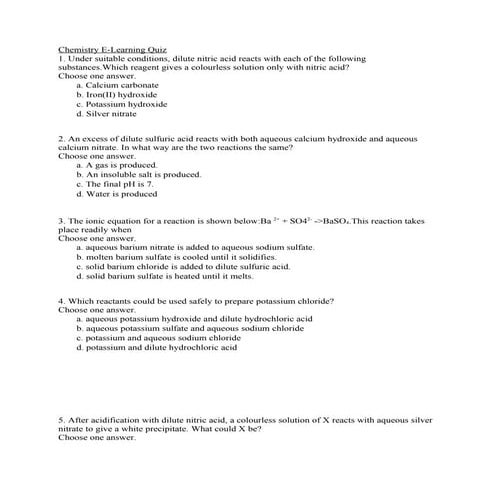Chemistry e learning quiz