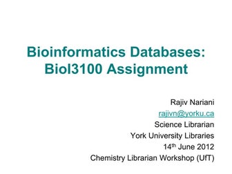 University of Toronto Chemistry Librarians Workshop June 2012