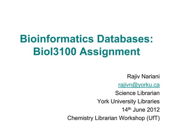 University of Toronto Chemistry Librarians Workshop June 2012