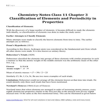 Chemistry notes class 11 chapter 3 classification of elements and periodicity...