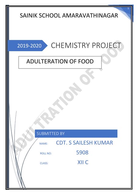 chemistry investigatory project on food adulteration | DOCX