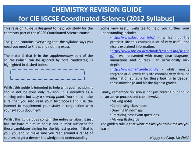 IGCSE Chemistry Revision Notes | PDF