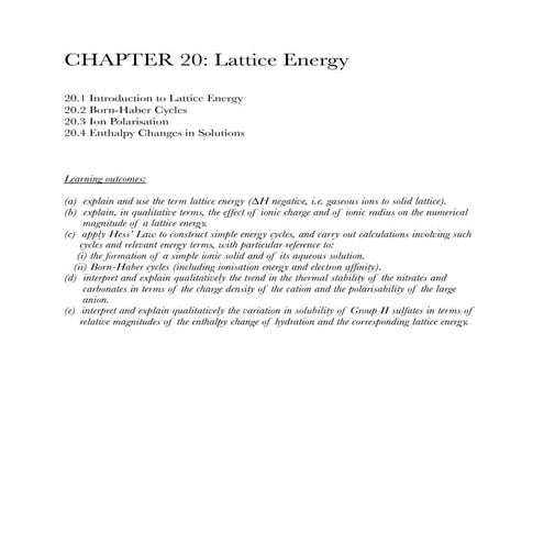 Chemistry zimsec chapter 20  lattice energy