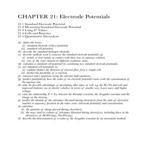 Chemistry zimsec chapter 21  electrode potentials