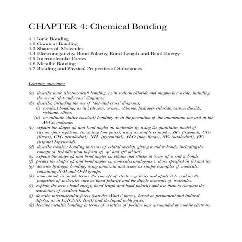 Chemistry zimsec chapter 4 chemical bonding