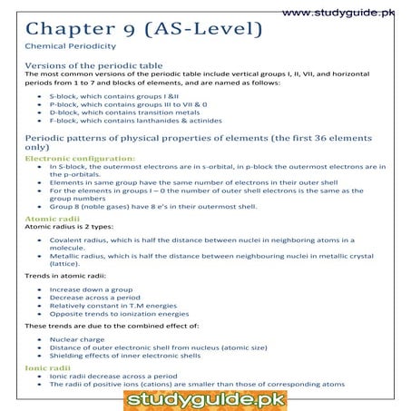 Chemistry zimsec chapter 9 chemical periodicity