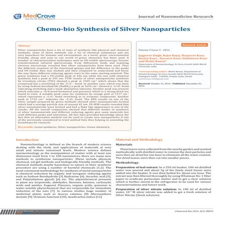 Chemo bio synthesis of silver nanoparticles
