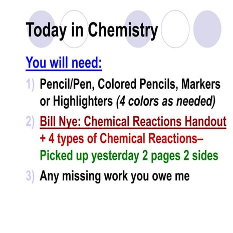 Chem reactions. day 2